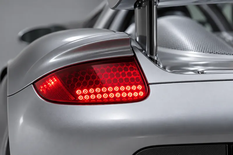 Close-up of a glowing red Carrera GT taillight